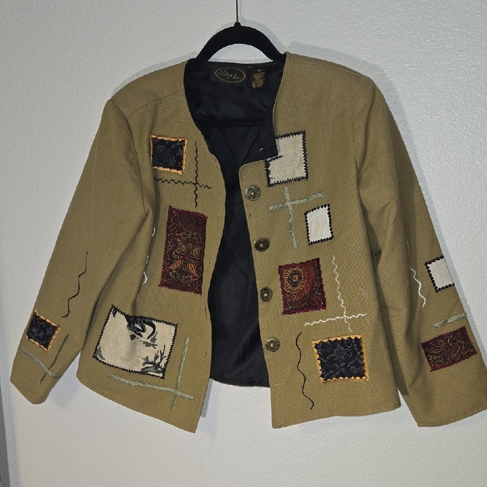 Tan Blazer with Artistic Patches
